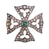 Antique Gold Silver Emerald Diamond Maltese Cross Pendant Brooch