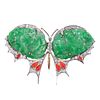 18k Gold Carved Jade Carnelian Diamond Butterfly Brooch