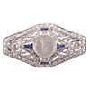 Art Deco Platinum Carved Moonstone Diamond Sapphire Brooch 