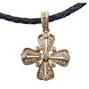 18k Gold Diamond Cross Pendant Leather Necklace