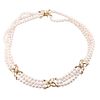 Tiffany & Co Vintage 18k Gold Diamond Pearl Three Strand Necklace