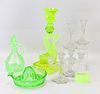 VARIETY OF GREEN & YELLOW VASELINE GLASS NORTHWOOD & MORE