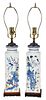 Pair of Chinese Porcelain Square Vases Mounted as Lamps