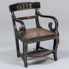 Rare Regency Ebonized and Penwork and Caned Child's Chair