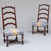 Pair of Louis XIII Black Walnut Ladder Back Side Chairs