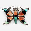  Zuni Handcrafted Gemstone Inlay Butterfly Brooch 