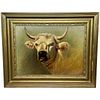  "PRIZED COUNTRY FARM ANIMAL BULL" OIL PAINTING