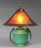 Roseville Moderne Art Deco Matte Green Vase & Mica Lamp Shade