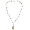 Pearl Necklace & Diamond Fleur de Lis Crown Heart 