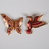 2pc Cloisonne Enamel and Gold Tone Brooches