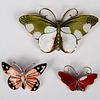 3pc Sterling Silver and Enamel Butterfly Brooch/Pins