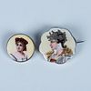 2pcs Sterling Silver and Enamel Portrait Brooches