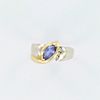 Pretty 4K Yellow and White Gold with Tanzanite and Diamond Ring