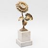 Gilt-Bronze and Marble Sunflower Form Clock