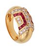 Boucheron Paris Modernist Ring In 18Kt Gold With 1.94 Ctw In Diamonds And Rubies