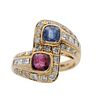 Bypass 18kt Gold Ring with Diamonds, Ruby and Sapphire