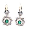 Drop Earrings in 18kt gold and Platinum with Emeralds and Diamonds