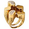 Italian Modernist 1970 Concretism Sculptural Ring In 18Kt Yellow Gold & Diamonds