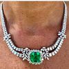 1950â€™s 18K White Gold Gubelin Certified Colombian Emerald & Diamond Necklace