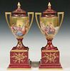 PAIR OF BOHEMIAN PORCELAIN COVERED URNS