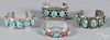 Two Zuni sterling silver cuff bracelets set with t