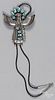 Navajo sterling silver kachina bolo tie, set with