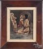 Oil on board Native American woman and child, sign