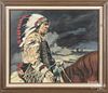 Oil on canvas Native American chief, signed {C. Je