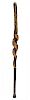 309. Gator and Snake Folk-Art Cane – Ca. 1900 – A carved one-piece shaft with a paint-decorated gator, a thick coiled sna