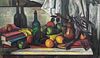 STILL LIFE OF FRUITS AND BOTTLES OIL PAINTING