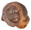 SIGNED V.T. CARVED WOOD FIGURAL SCULPTURE, ABSTRACT FEMALE HEAD