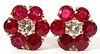 6.26CT RUBY AND DIAMOND CLUSTER EARRINGS PAIR
