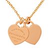 TIFFANY DOUBLE HEART TAG 18K PINK GOLD PENDANT NECKLACE