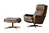 Danish Mid-Century Leather Swivel Lounge Chair with Ottoman by Madsen & Schubel