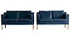 Pair of Børge Mogensen Model 2212 Style 2-Seater Sofa in Dark Sapphire Leather by Stouby