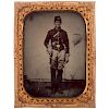 Civil War Quarter Plate Ruby Ambrotype of Double Armed Cavalryman