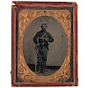 Civil War Ruby Ambrotype and Tintype of Armed Troopers, One from the 1st Ohio Volunteer Cavalry, Plus Ribbon