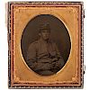 Civil War Sixth Plate Ambrotypes of Armed Soldiers, One Holding Rare Rupertus Revolver