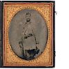 Confederate Half Plate Ruby Ambrotype of a Triple Armed Georgia Rebel Wearing a McElroy Bowie