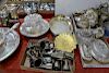 Group of silver plated items to include serving pieces, stemmed cups, pitchers, etc.