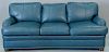 Hancock & Moore green leather upholstered sleeper sofa, excellent condition, lg. 80in.