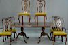 Thomasville mahogany double pedestal dining table with two 20inch leaves and six Queen Anne style chairs. ht. 30in., wd. 45in