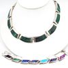 Two piece Lot Mexico Sterling Inlaid Gemstone Bracelet Necklace