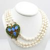 14K Opal & Emerald Heart Clasp Pearl Necklace