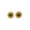 Elizabeth Locke 19K Gold Green Glass Intaglio with Moonstone Earrings