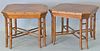 Three Contemporary side tables, banded and line inlaid. ht. 25in., top: 23" x 27" and pair ht. 25in., top: 29" x 29"