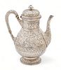 R.A. Durgin (American) Sterling Silver Covered Coffeepot, Chased Design, H 10.5" W 5.25" L 8.5" 36.65t oz