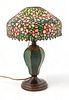 Handel Lamp Company (American, 1885-1936) Leaded Glass Table Lamp on Rare Base "Pink Dogwood", H 17.75" Dia. 12"
