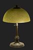 Handel Lamp Company (American (1885-1936)) Mosserine Glass Table Lamp 1910-1920, H 20" Dia. 14"
