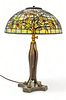 Tiffany Style Leaded Glass Table Lamp Ca. 1910, "Black Eyed Susan", H 25" Dia. 16"